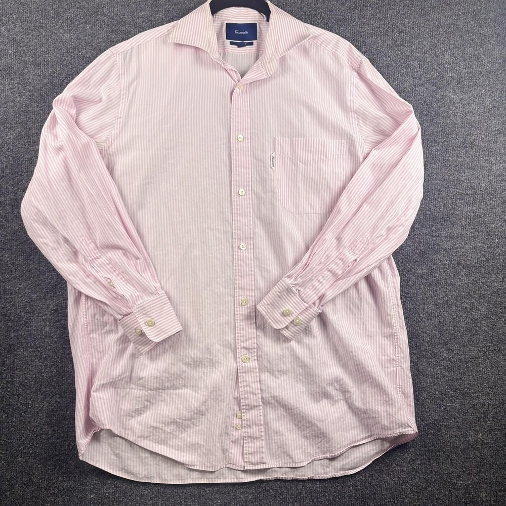 Faconnable Shirt Mens 16‎ Pink White Stripe Classique Button Front Cotton